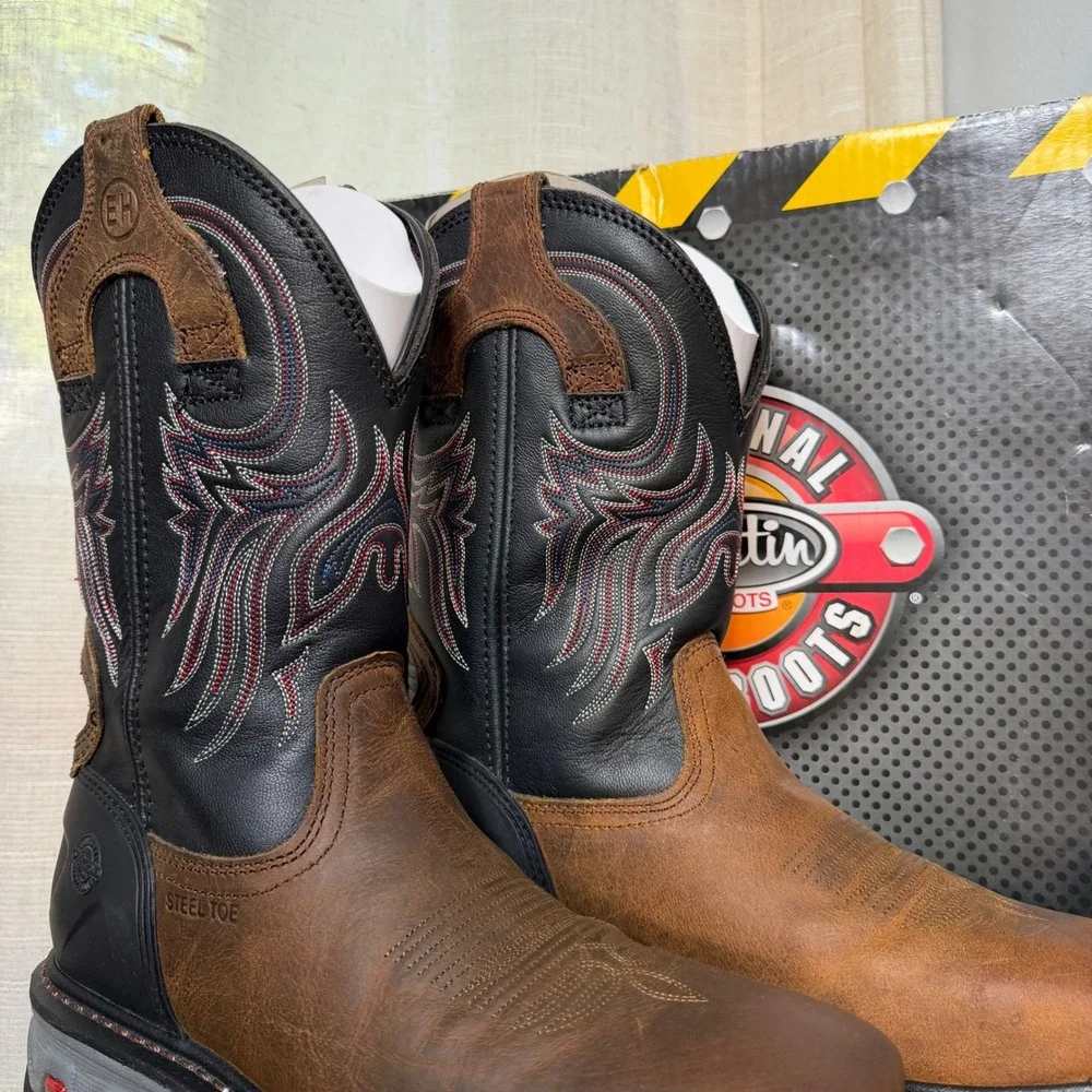 New Justin Commander X5 Boots Steel Toe WK2104 Tobacco Men's Shoe Size 9.5 D